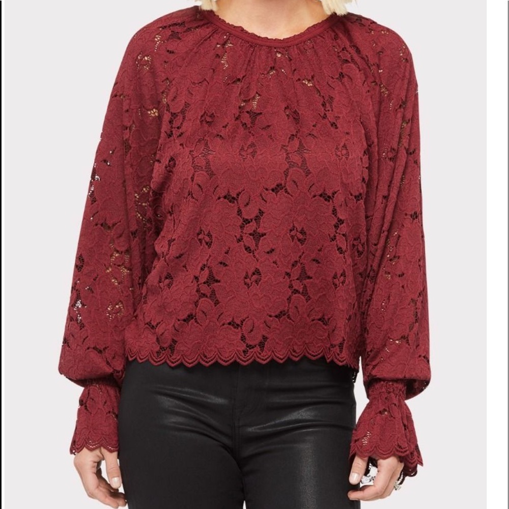 NWT Free People Olivia Lace Wine Blouse L
